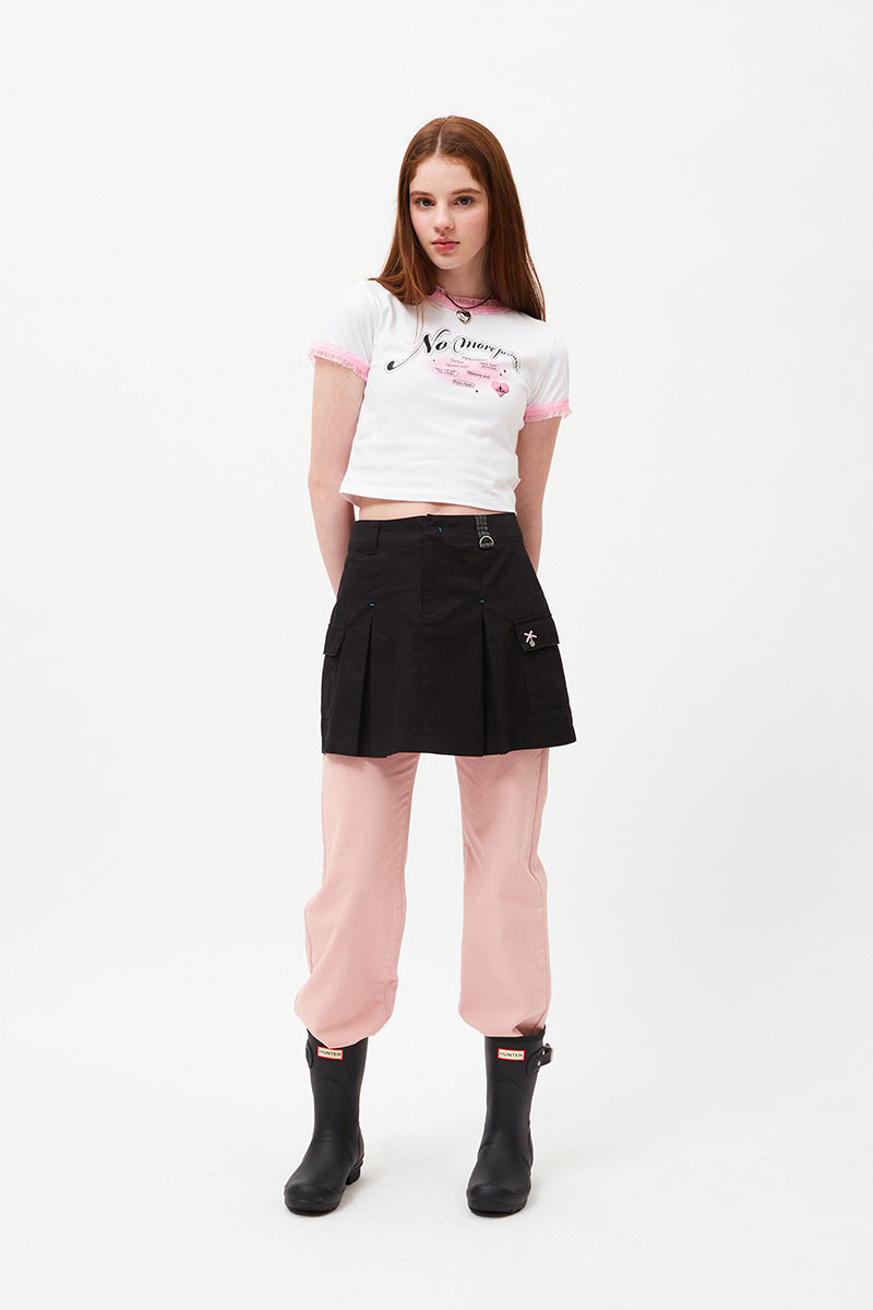 チェリーホットフィックスレースクロップTシャツ【ホワイト】