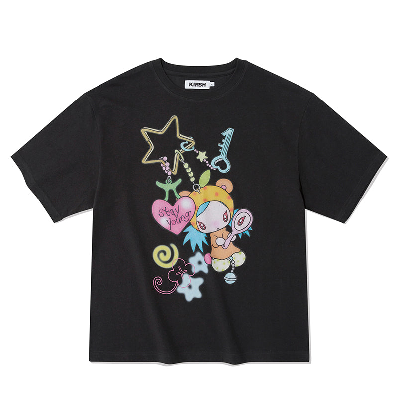 レディース 半袖Tシャツ★キルシ★スリムフィット CROP BLACK 配色ラグラン半袖Tシャツ レディース 夏[品番：KH000014647