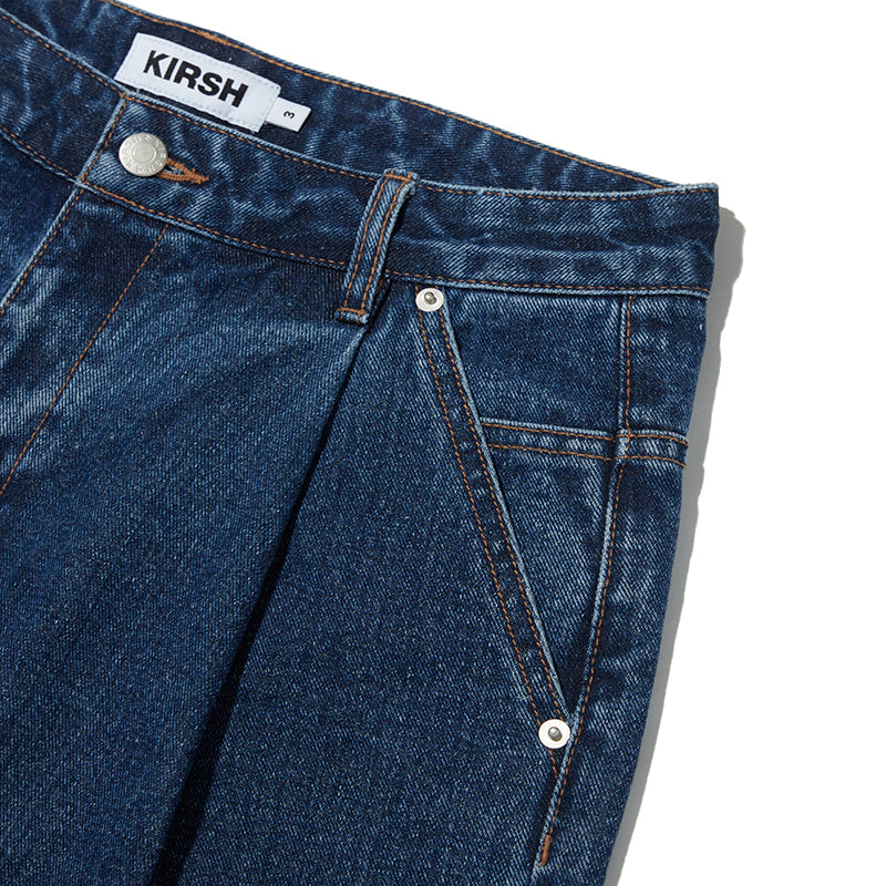 UNI デイリーピンタックデニムパンツ【ブルー】