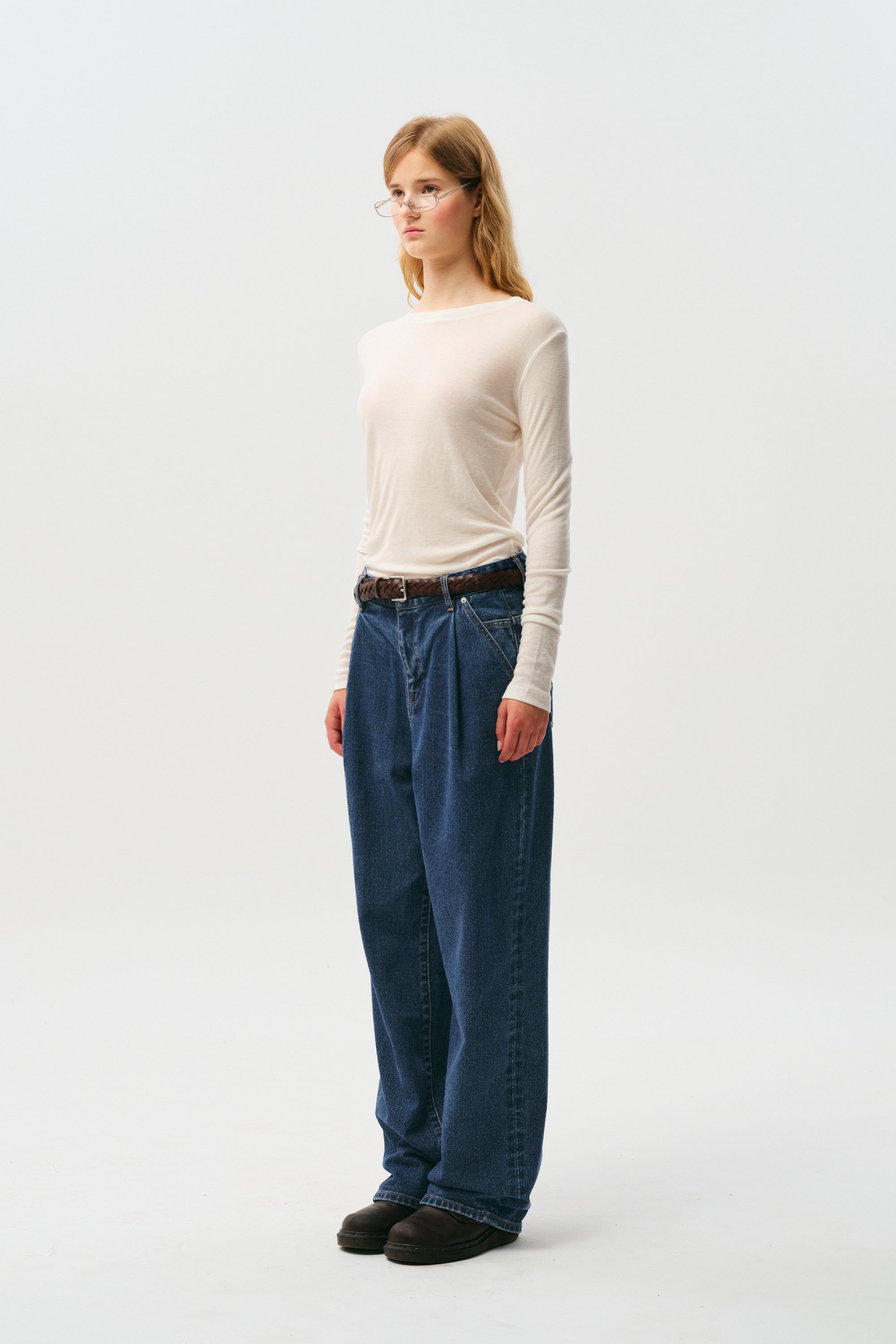 UNI デイリーピンタックデニムパンツ【ブルー】