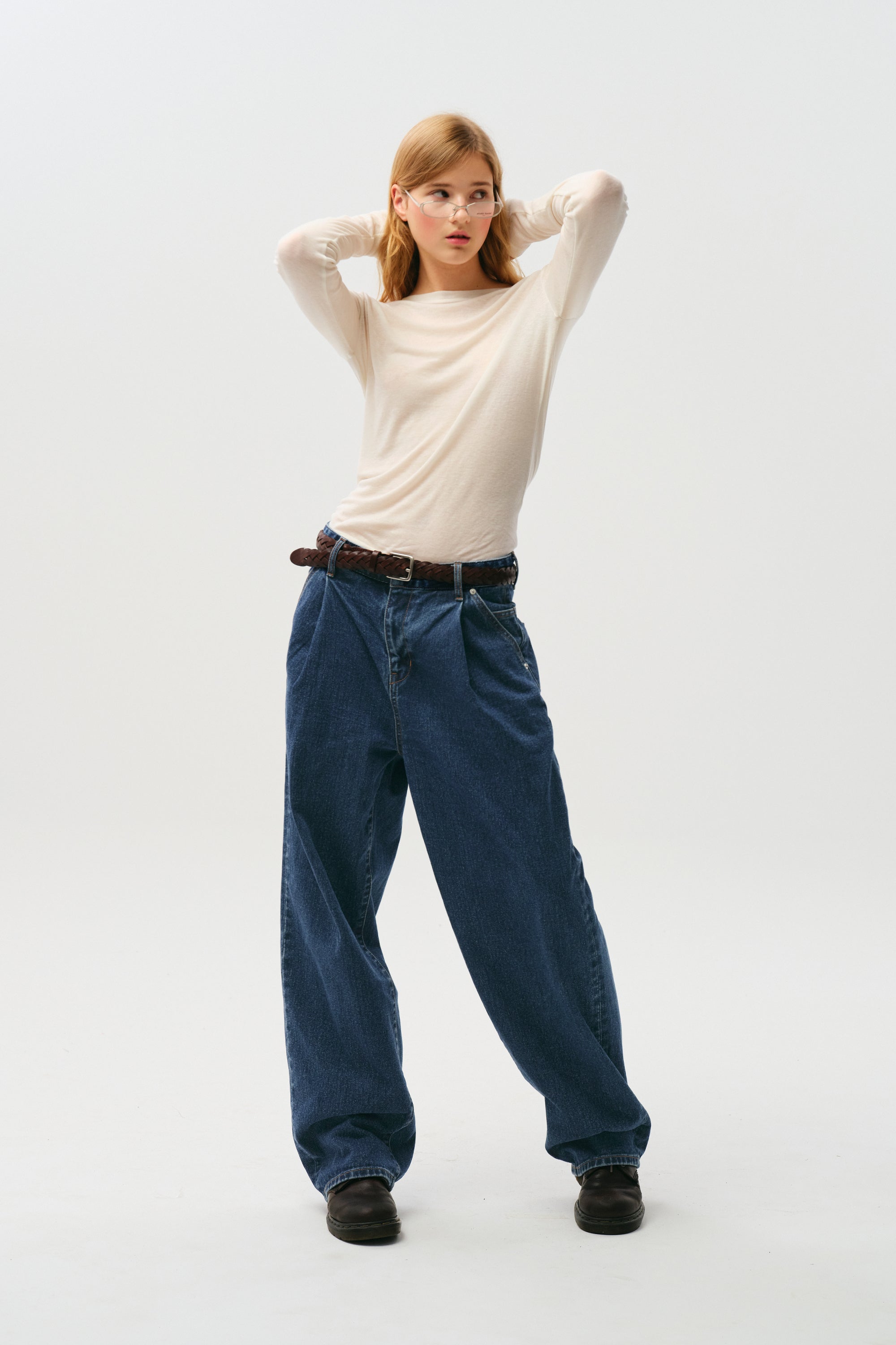 UNI デイリーピンタックデニムパンツ【ブルー】