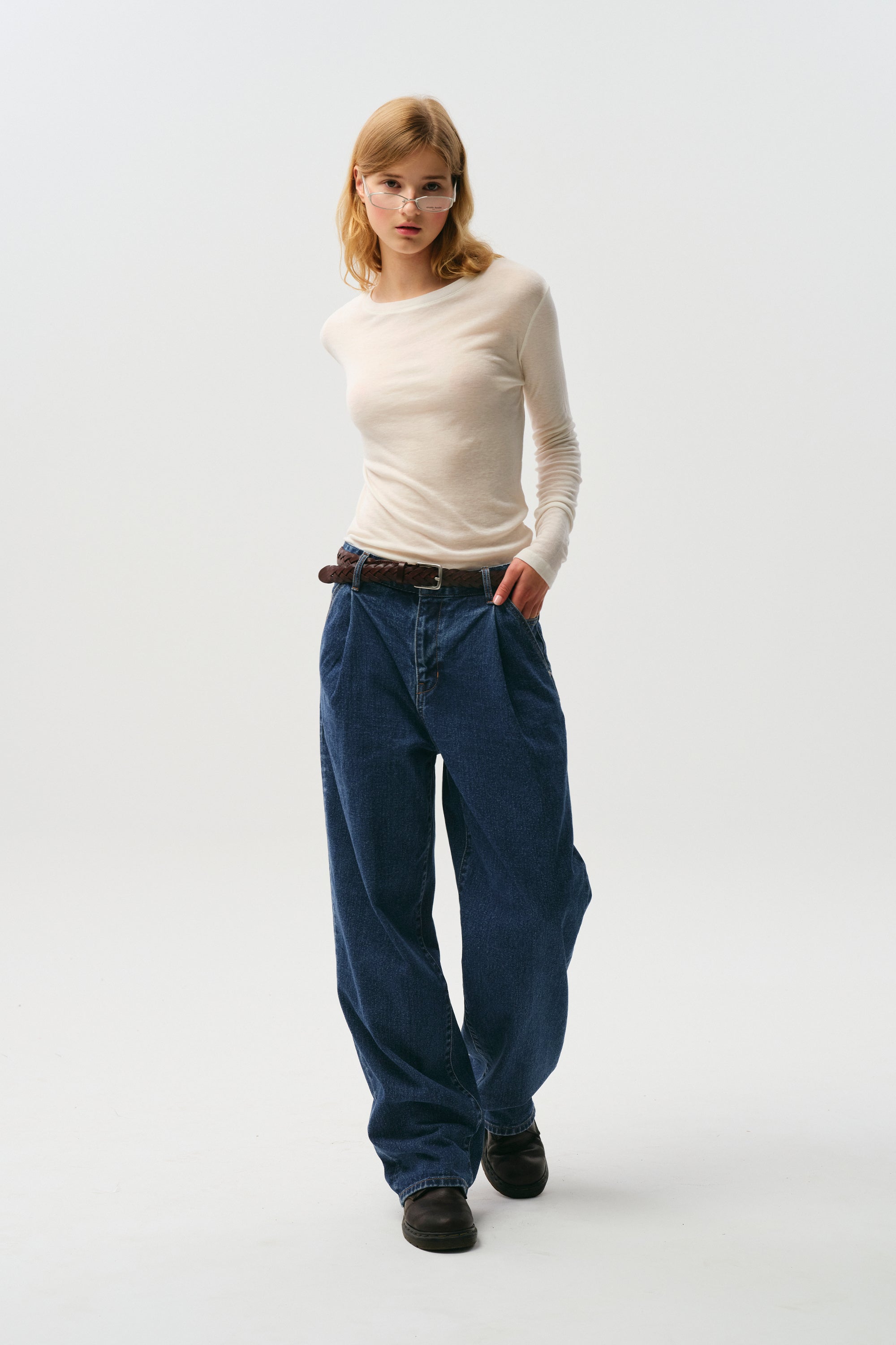 UNI デイリーピンタックデニムパンツ【ブルー】