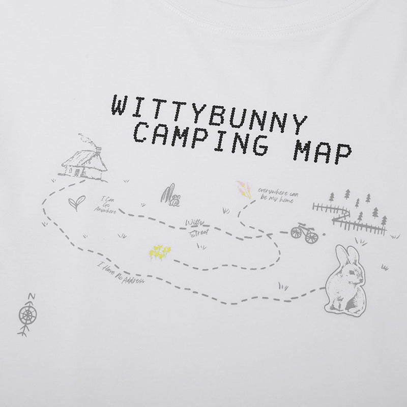 ウィッティバニーキャンピンググラフィッククロップTシャツ【ホワイト】