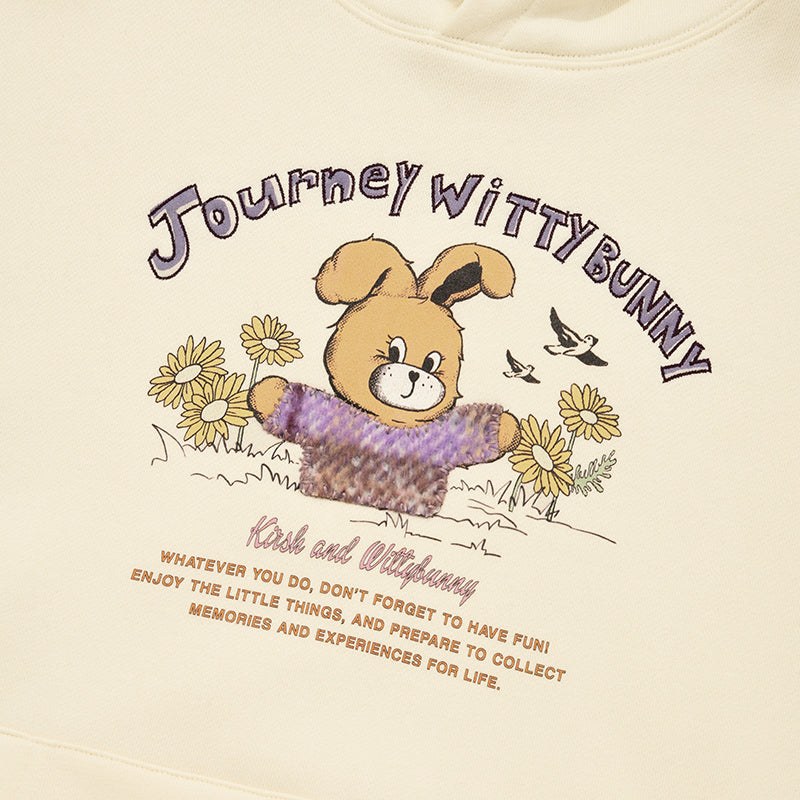 WITTY BUNNY PATCHWORK GRAPHIC NAPPING HOODIE【IVORY】