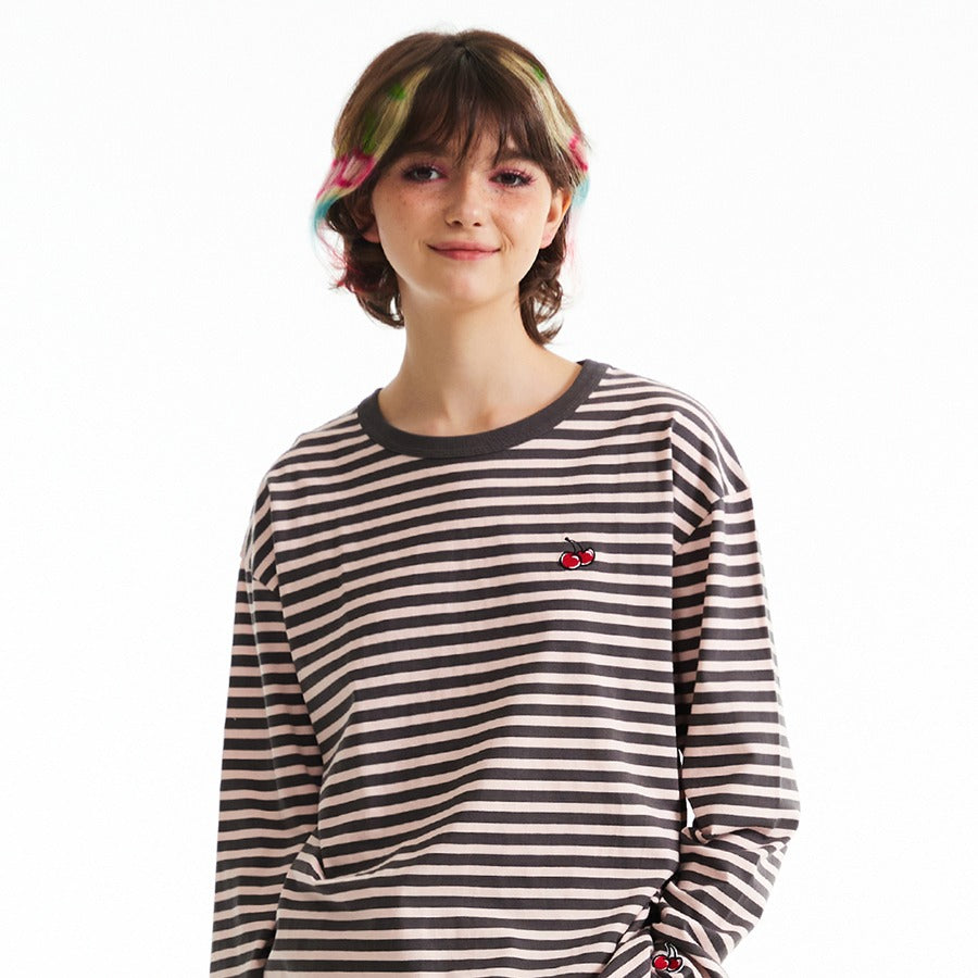 チェリーストライプロングスリーブTシャツ【サーモン】