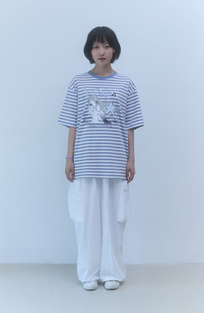 KIRSH X SUNONEBIRD ストライプルーズフィットTシャツ【ブラック】