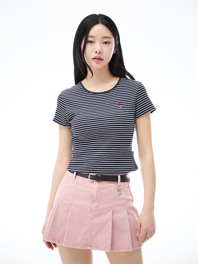スモールチェリースリムフィットストライプ Tシャツ【ネイビー】