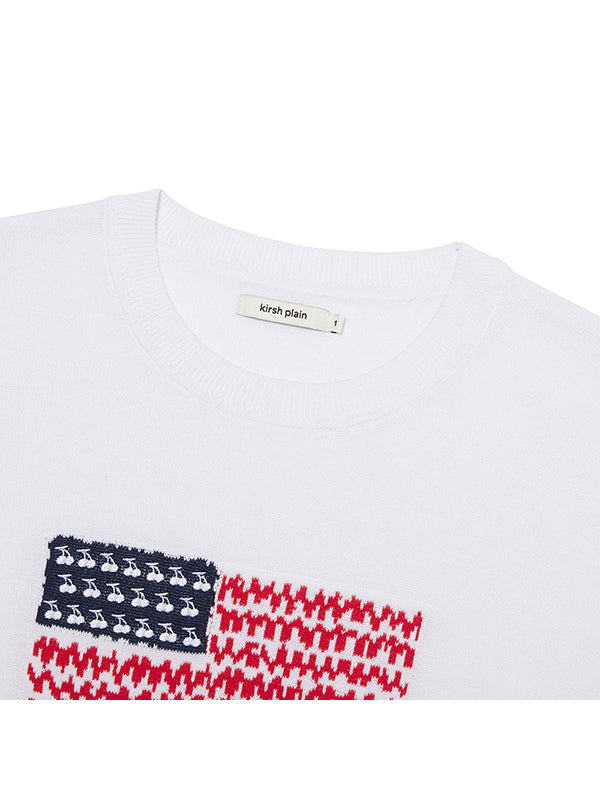 (さくら様)whimsy ニット CHERRY USA グラフィックサマーニット【ホワイト】