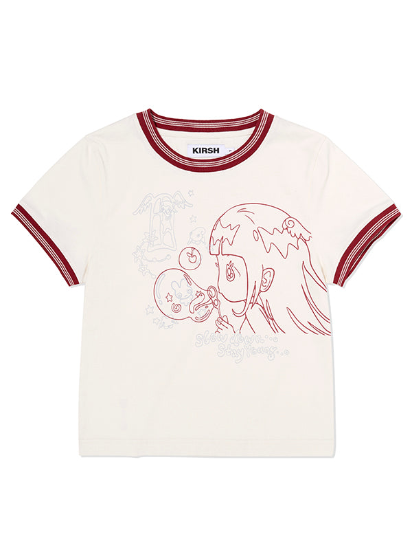 ★KIRSH★ Kirsh X Sunwon Bird Stripe Loose Fit T-Shirt Sky KIRSH X SUNONEBIRD