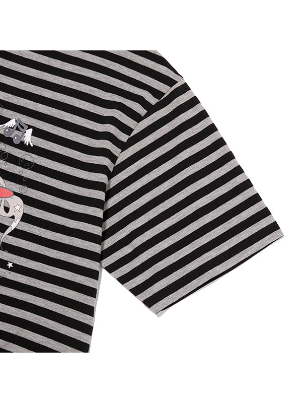 KIRSH X SUNONEBIRD STRIPE LOOSE FIT T-SHIRT 2色★Tシャツ KIRSH X SUNONEBIRD ストライプルーズフィットTシャツ【ブラック】