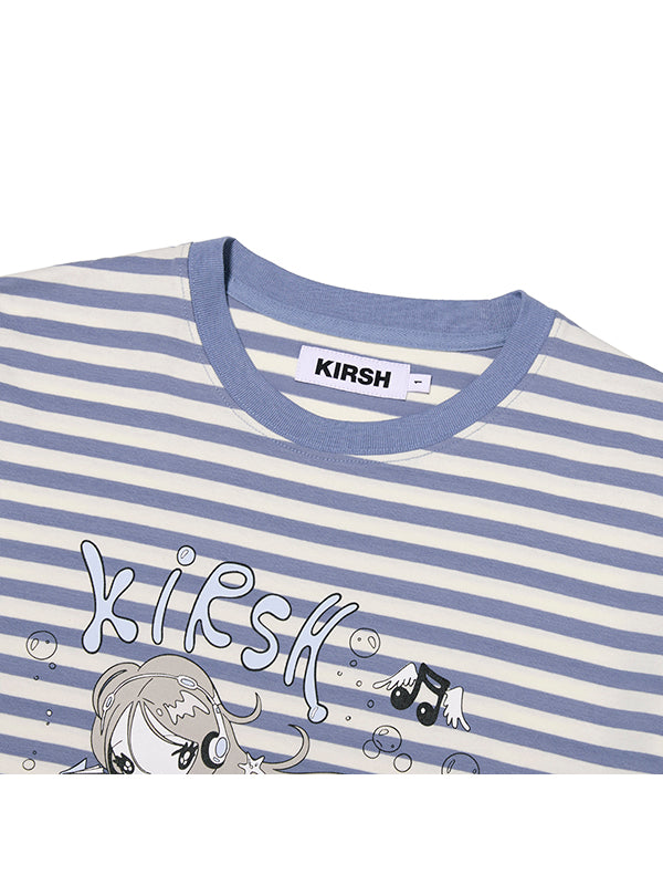 KIRSH X SUNONEBIRD STRIPE LOOSE FIT T-SHIRT 2色★Tシャツ KIRSH X SUNONEBIRD ストライプルーズフィットTシャツ【ブラック】