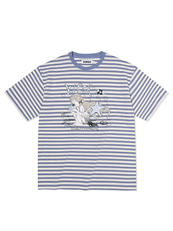 KIRSH X SUNONEBIRD STRIPE LOOSE FIT T-SHIRT 2色★Tシャツ KIRSH X SUNONEBIRD ストライプルーズフィットTシャツ【ブラック】